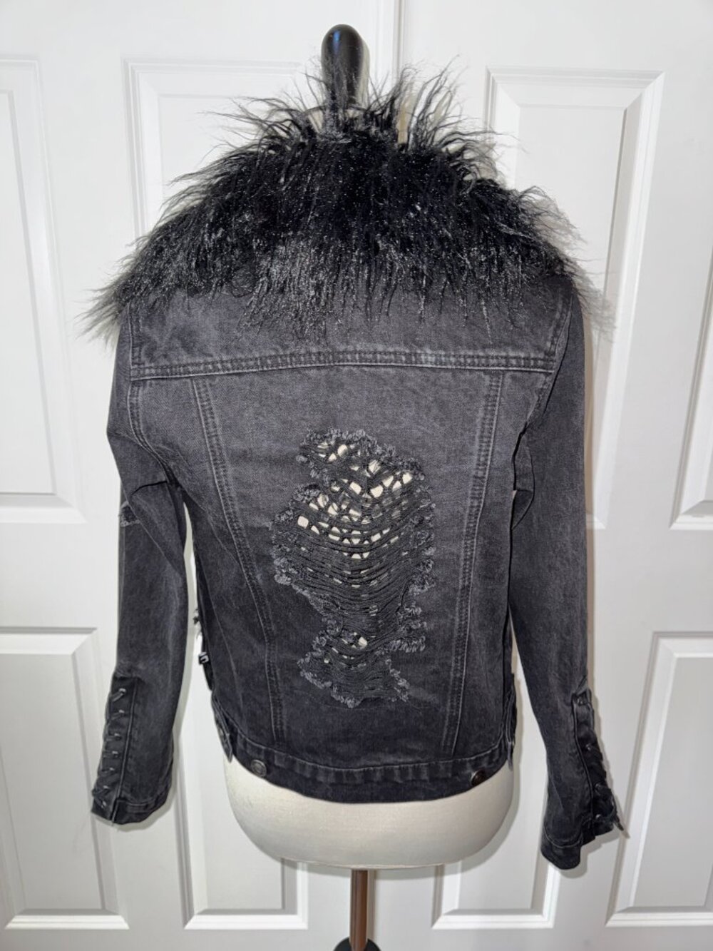 Killstar Grunge Goth Distressed Black Jeans Jacket NWOT - Picture 3 of 6